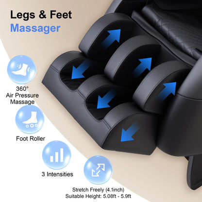 Full Body Zero Gravity Massage Chair, 10 Rollers Massage, Waist Heating, Lcd Touch Screen, 5.1-5.9 Ft, Male/Female Gift