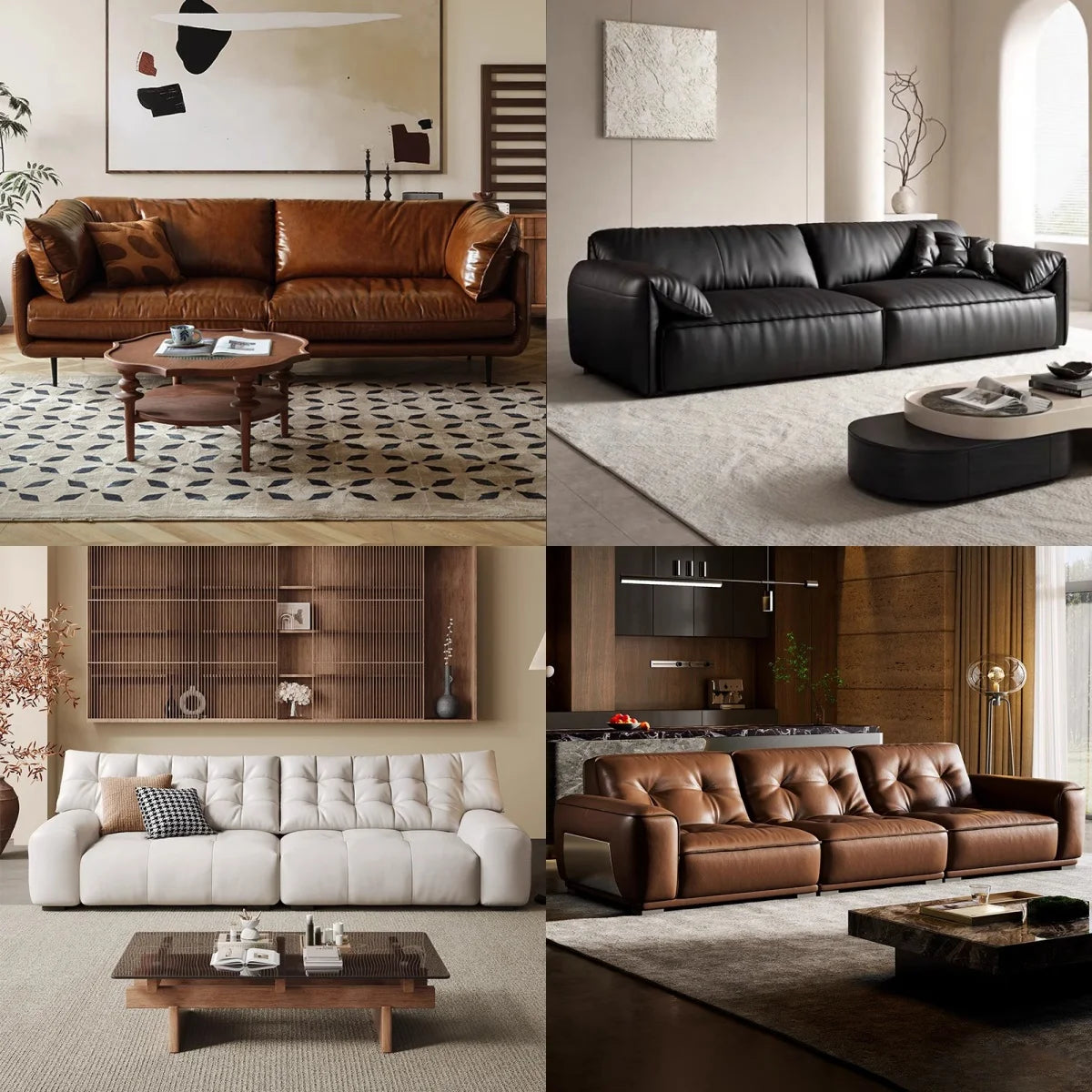 Minimalistische Multi-Seat Leder Ecksofa Kombination Modern Einfaches Wohnzimmer Sofas Erste Schicht Rindsleder L-Form Sofa-Set