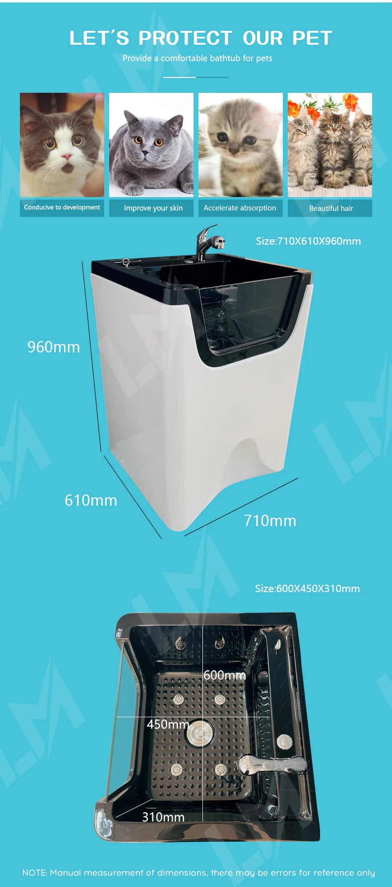 Modern Freestanding Ozone Massage Spa Bathtub with Shower Head for Pet Grooming & Cleansing Bath Whirlpool for Bathroom