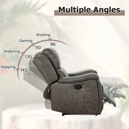 Leather Recliner Chair, Classic and Traditional Manual Recliner Chair with Overstuffed Arms and Back, Manual Single Sofa with Pa