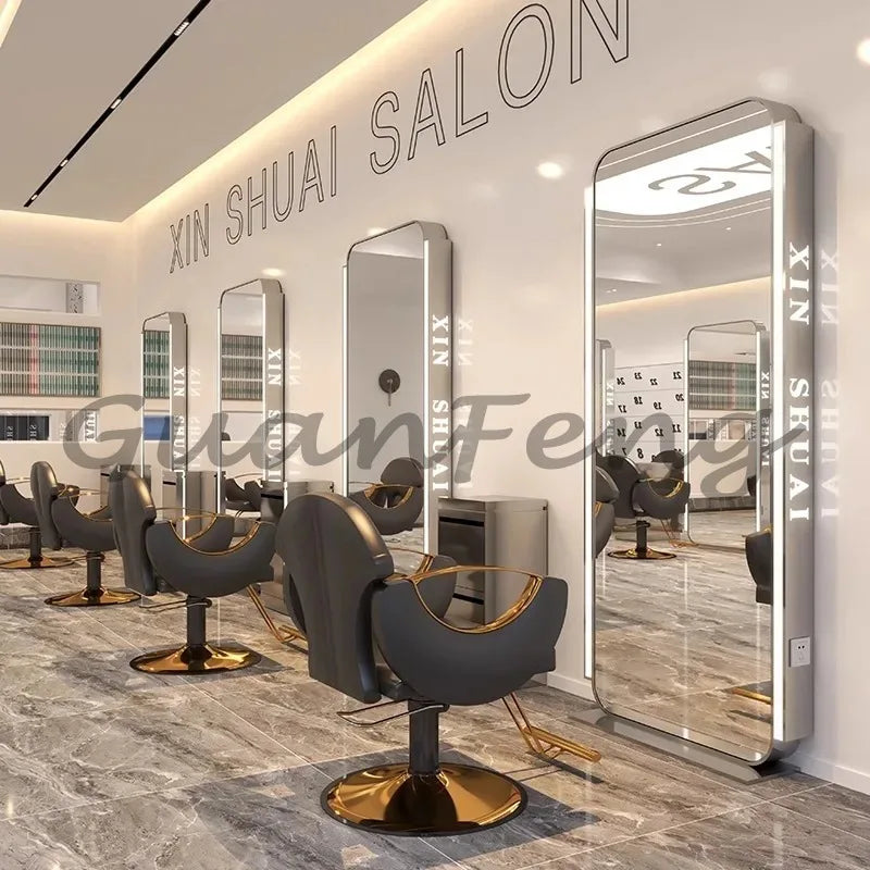 Barber shop mirror hair salon special hair salon mirror table single and double sided perm and dyeing trendy  with lamp floor