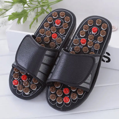 Health care Wooden base acupunture foot massage slippers natural stone acupoint massage slippers