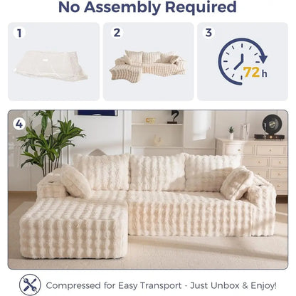 L-förmiges Sektionssofa, 104 modernes Sofa mit Chaiselongue, Wohnzimmerschlafsofa, keine Montage, Beige