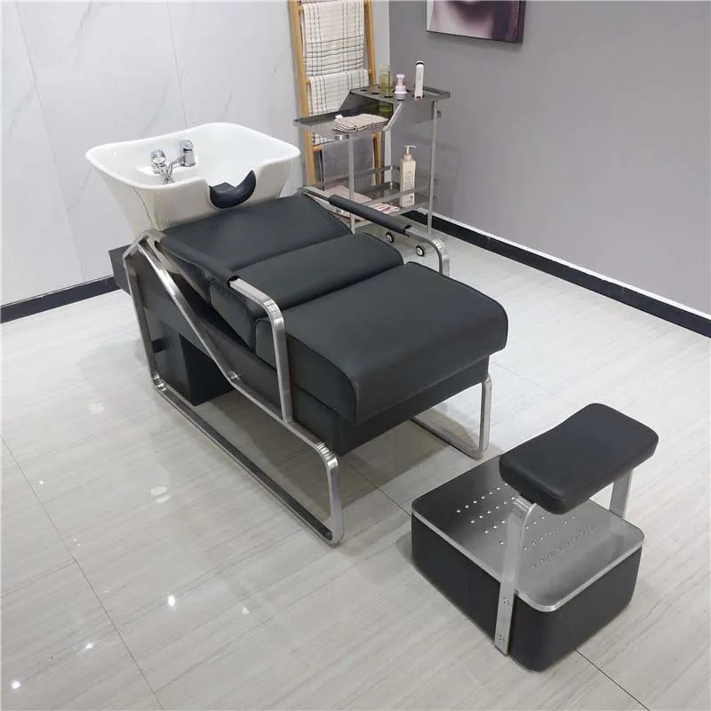 Popular Flush Bed Barber Shop Semi-Reclining Deep Ceramic Basin Hair Salon Massage