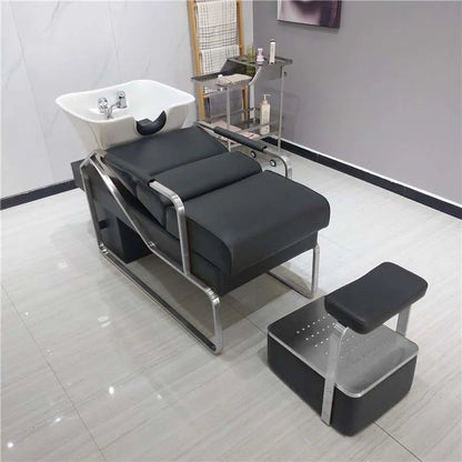 Popular Flush Bed Barber Shop Semi-Reclining Deep Ceramic Basin Hair Salon Massage