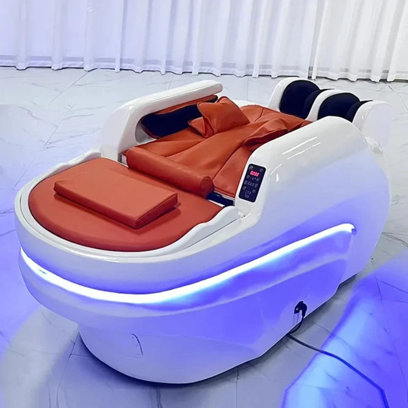 Professioneller Shampoo-Stuhl, Waschbecken, Friseursalon, Kopfhaut-Spa-Bett, Shampoo-Stuhl, Stylist, Luxus, elektronische Massage, komplette Cadeiras-Möbel