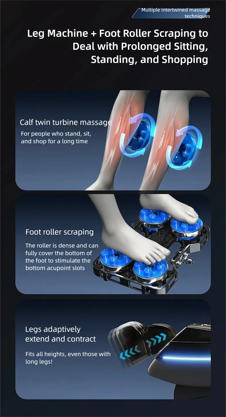 4D Mechanismus Massagesessel Tiefe Thai-Dehnung LCD Touchscreen Wadenrolle Airbag Kompression Kneten Schwerelosigkeit Entspannung