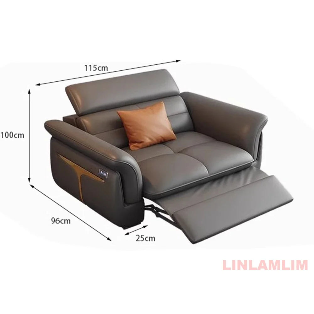 Modernes elektrisches Schlafsofa mit verstellbarer Rückenlehne, L-förmiges, multifunktionales italienisches Echtleder-Sofa