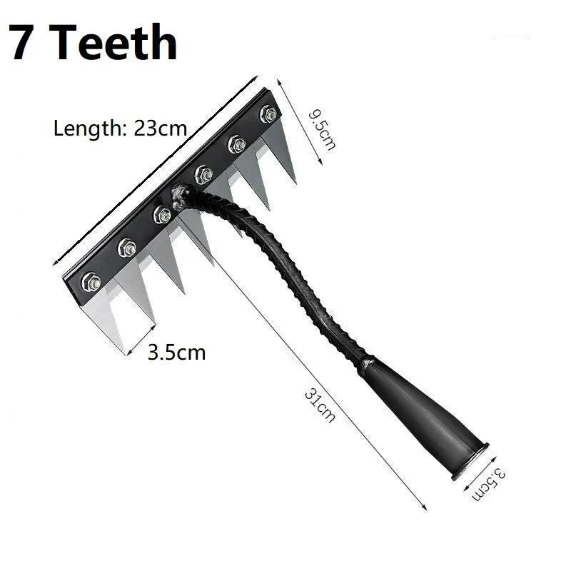 Râteau de désherbage de jardin à 8/7/6/5 dents, houe de jardinage en métal robuste, outil agricole pour le jardinage, désherbage, ameublissement du sol
