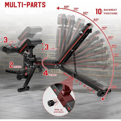 Workout Bench, Adjustable Weight Bench with Leg Extension and Leg Curl, Extended Headrest, 900LBS Preacher Curl Bench Incline De