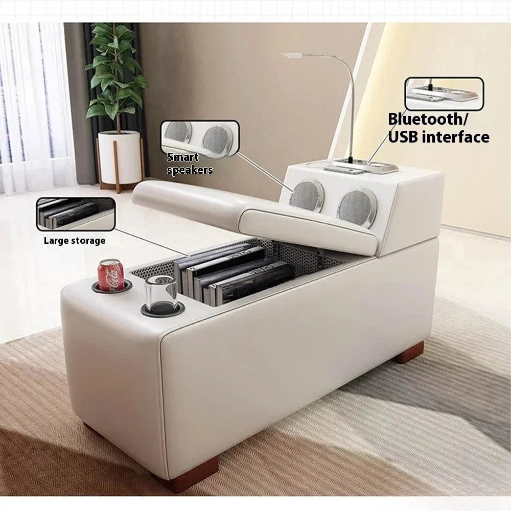 Luxuriöse L-förmige Sektionssofas aus echtem Leder mit USB- und Bluetooth-Lautsprecher – MINGDIBAO Wohnzimmer Italienische Ledersofas