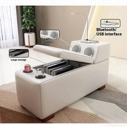 Luxuriöse L-förmige Sektionssofas aus echtem Leder mit USB- und Bluetooth-Lautsprecher – MINGDIBAO Wohnzimmer Italienische Ledersofas