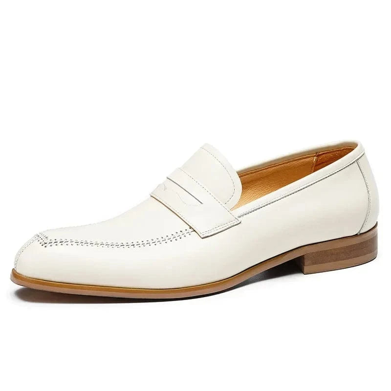 British Trend Men’s Dress Shoes – Luxury White Leather Loafers for Weddings & Business