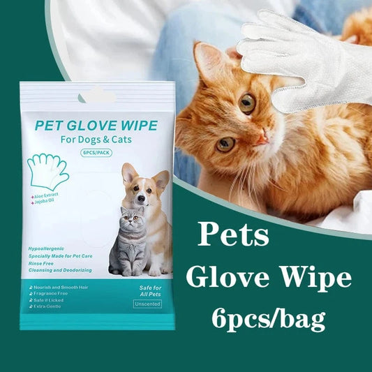 6pcs Pet Cleaning Gloves – Waterless Bath Wipes for Dogs & Cats