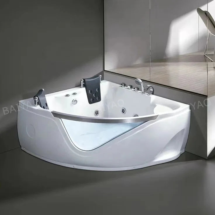 Premium Triangular Acrylic 2-Person Massage Bathtub With Enhanced Hydrotherapy Jets And Chromotherapy Lighting