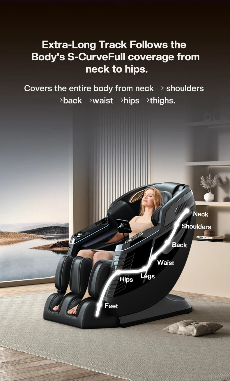 2024 Beliebtester 3D Zero-Gravity Luxus Modern Smart Luftdruck Heizung Shiatsu Leder Massagesessel mit Fußbein Bluetooth