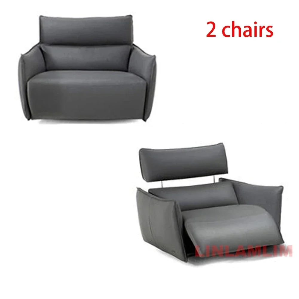 QY Ecksofa mit zwei Motoren, elektrischer Relaxfunktion, echtem Leder und verstellbaren Kopfstützen, L-förmige Eckcouch mit Chaiselongue