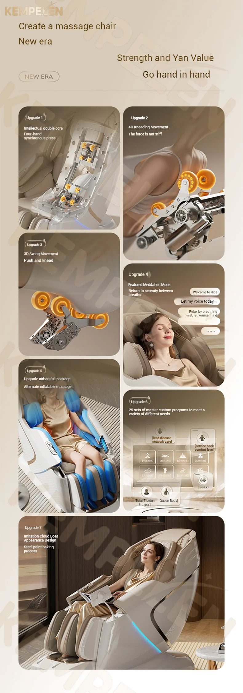 Dual-Core-Massagesessel für Rücken- und Schlafentlastung, 4D+3D-Tiefenmassage mit Wiegefunktion und Meditation