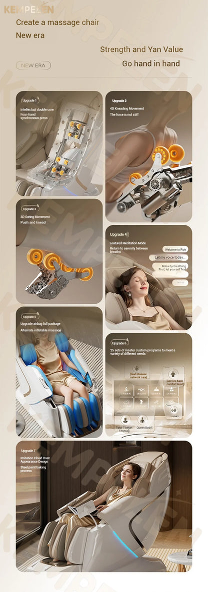 Dual-Core-Massagesessel für Rücken- und Schlafentlastung, 4D+3D-Tiefenmassage mit Wiegefunktion und Meditation