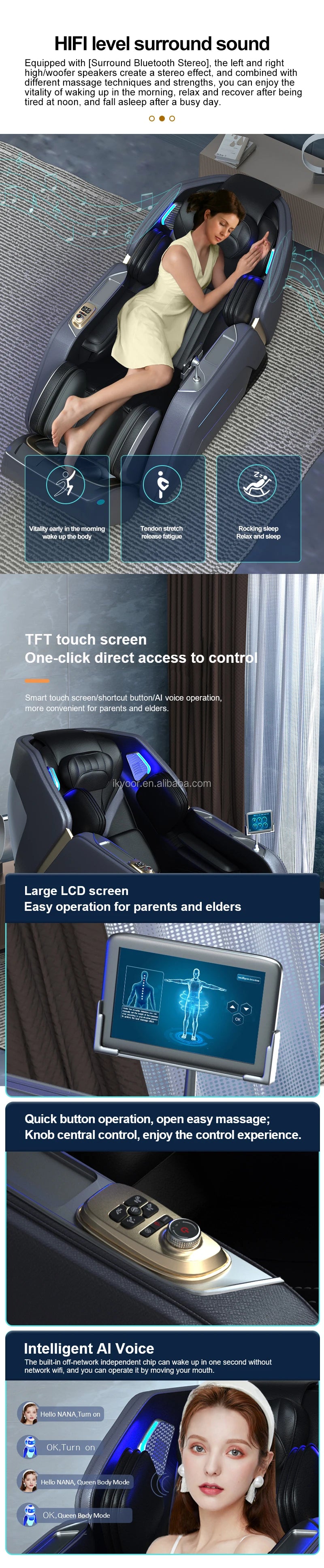 OEM Modernes Shiatsu-Massagegerät, Durchblutung, SL-Schiene, Ganzkörper-Luxus-4D-AI-Schwerelosigkeits-Massagesessel