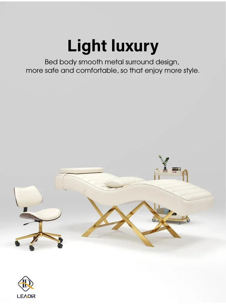Moderne goldene Basis, Massagetisch für Schönheit Wohnzimmer, Wimpern Wimpernverlängerung, Komplettes Set an Möbeln