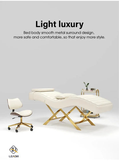 Moderne goldene Basis, Massagetisch für Schönheit Wohnzimmer, Wimpern Wimpernverlängerung, Komplettes Set an Möbeln
