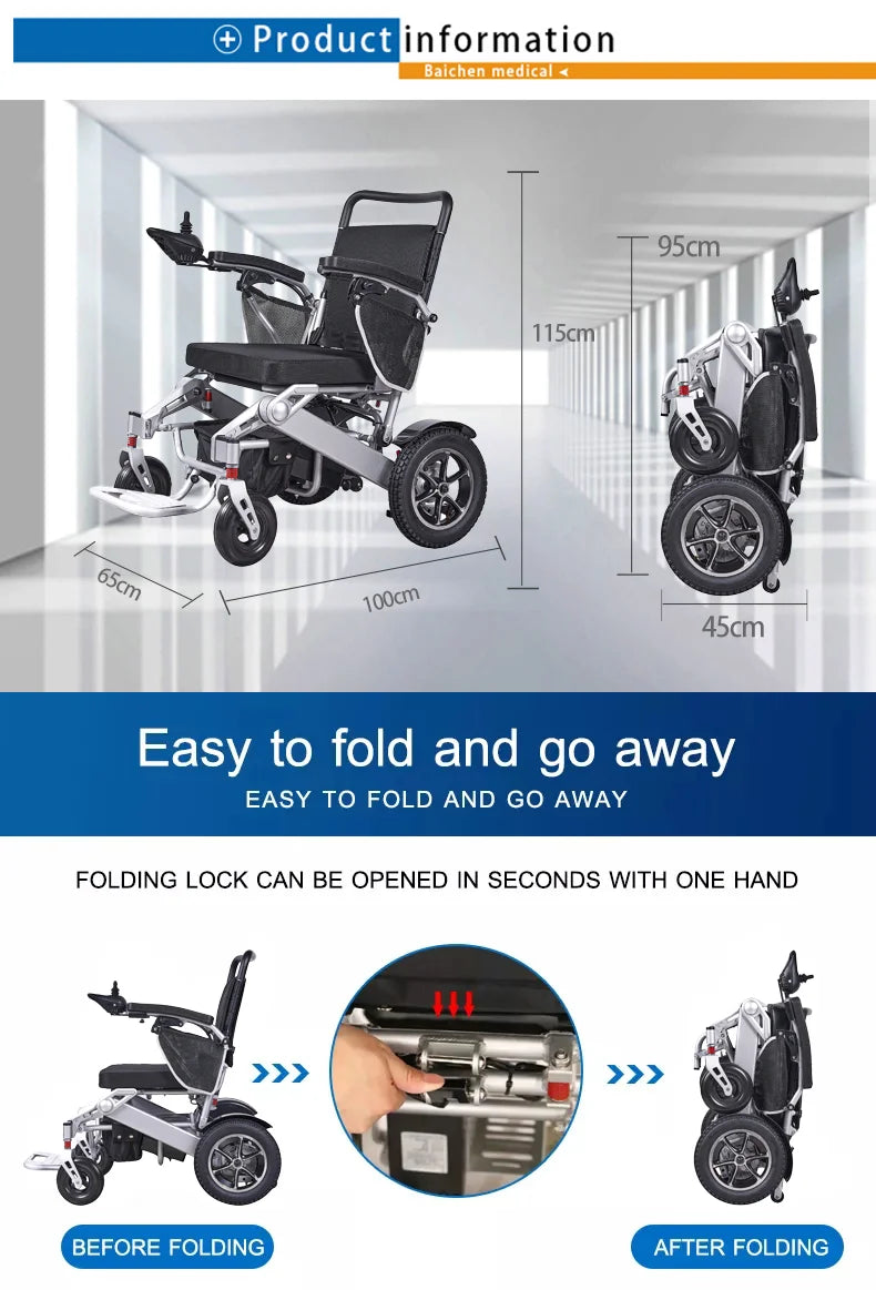 600W Double Motor Folding Wheelchair 13Ah Lithium Battery Wheelchair Electric