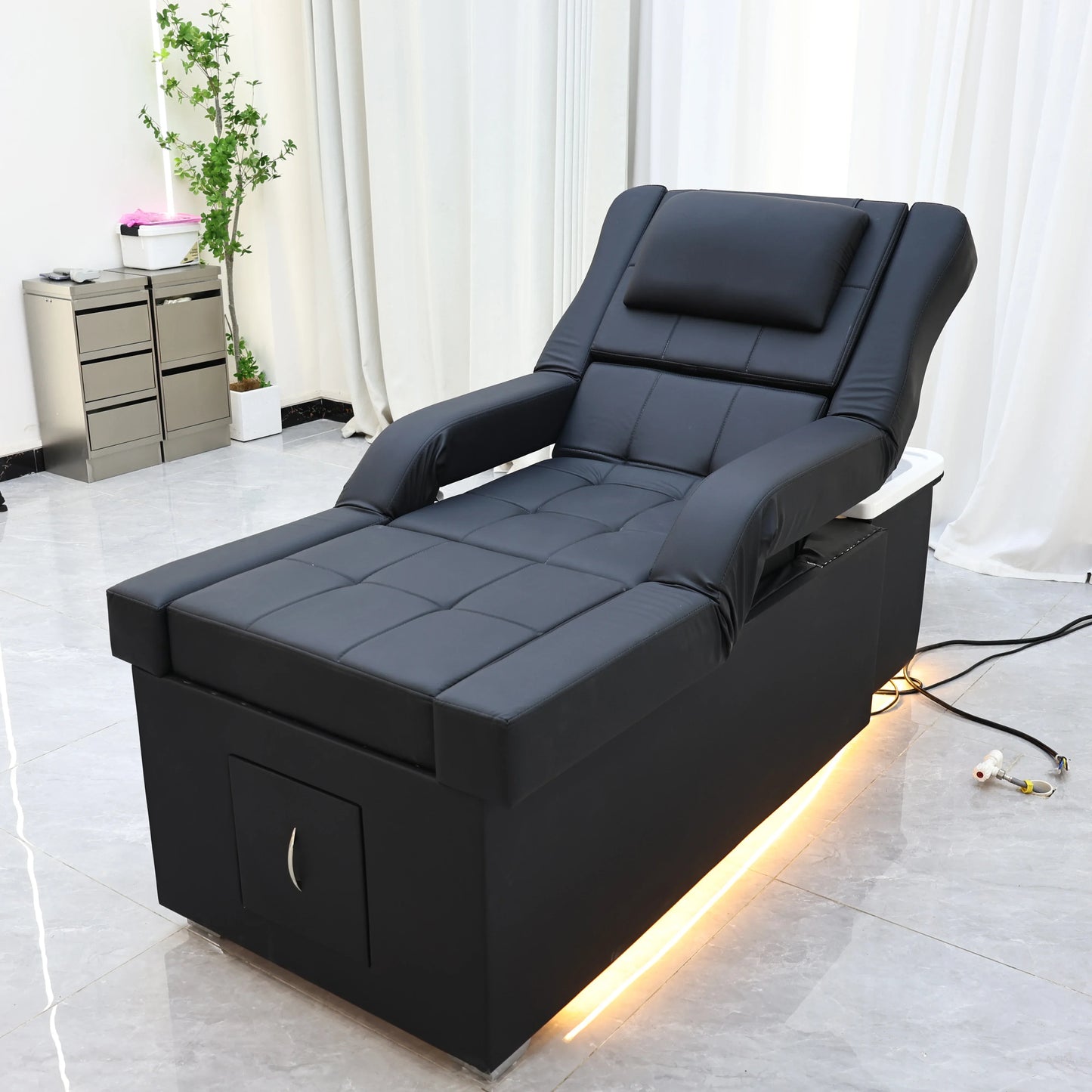 XinSheng Elektrisch höhenverstellbares Shampoo-Bett Massageliege All-in-One Salon-SPA-Massageliege mit Haarwaschbecken und Fußbad