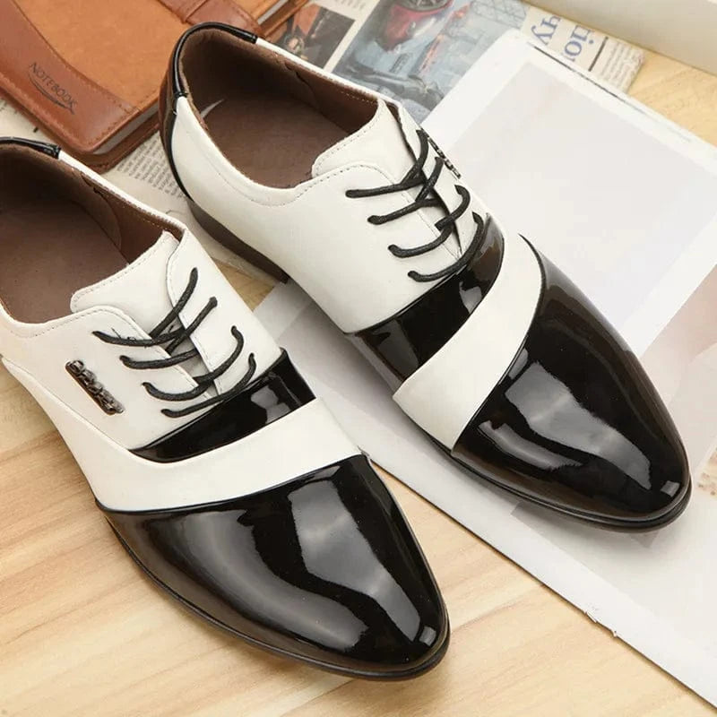 Men’s Low-Top Dress Shoes – Premium Patent Leather, Black & White