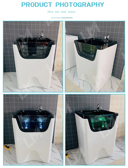 Modern Freestanding Ozone Massage Spa Bathtub with Shower Head for Pet Grooming & Cleansing Bath Whirlpool for Bathroom