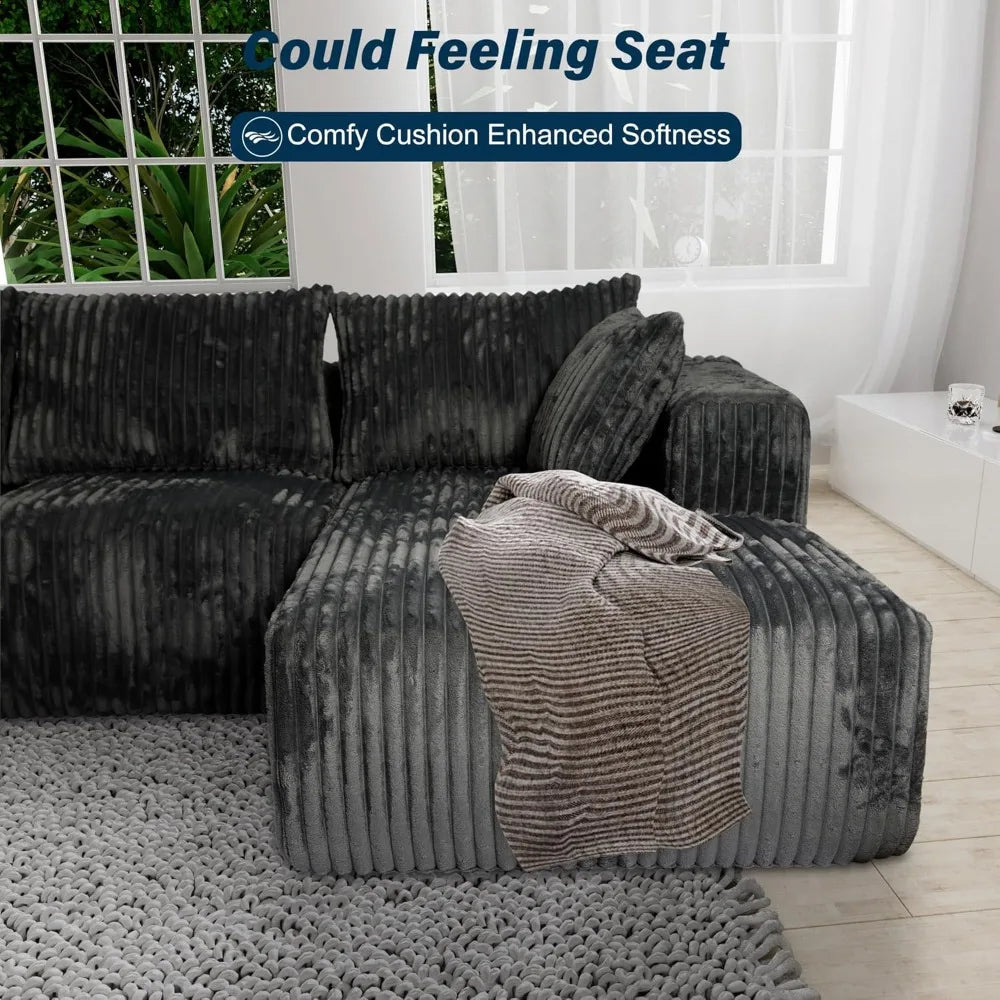 3-Sitzer Ecksofa mit tiefer Sitzfläche, 256 cm Cloud Sektionalsofa mit Chaiselongue, gemütliches modulares Schlafsofa,