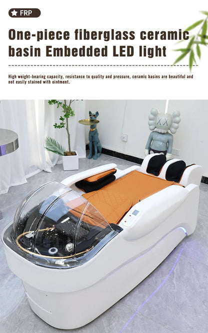 Salon Furniture Ceramic Wash Basin Head Spa Water Therapy Bed Shampoo Massage Bed with Sink for Hair Salons