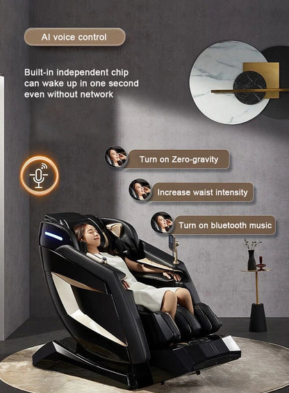 2025 4D-Massagesessel Ganzkörper-Massagesessel mit Schwerelosigkeit, verlängerter Fußstütze, SL-Schiene, Yoga-Stretch, Fußrollen und Heizung