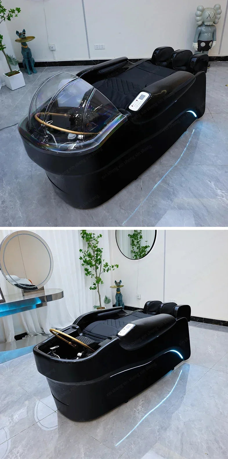 2025 Modernes Design Japanischer Shampoo-Stuhl und Massagebett mit Keramikspüle und -becken für Friseursalons