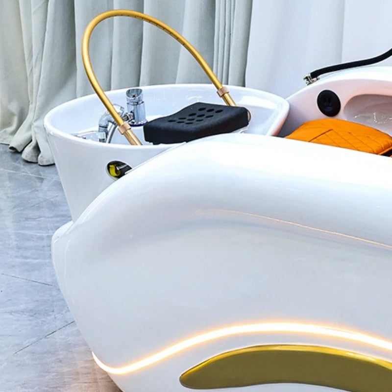 Barber Shop Lounge Shampoo Chair Bed Ear Picking Equipment Sink Shampoo Chair Comfort PU Leather Furniture Shampooing Lit MHXFY