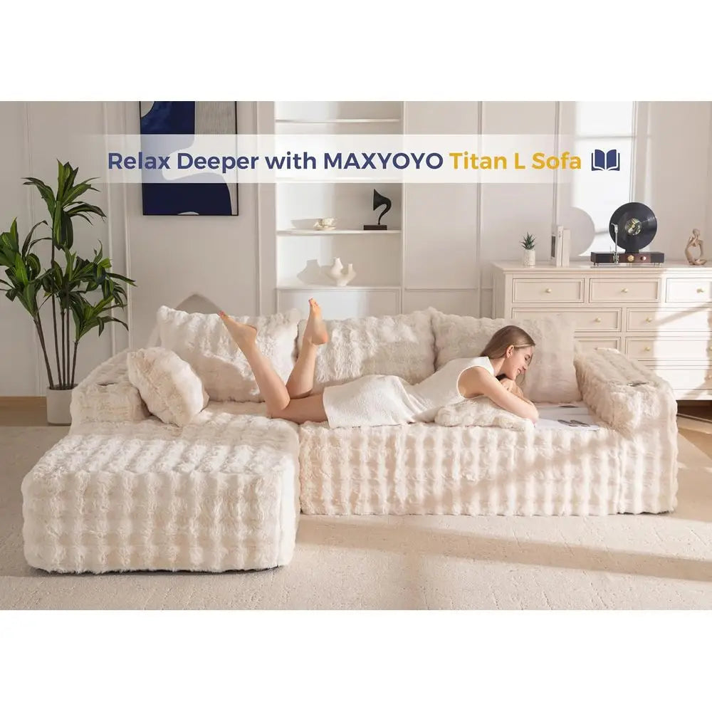 L-förmiges Sektionssofa, 104 modernes Sofa mit Chaiselongue, Wohnzimmerschlafsofa, keine Montage, Beige