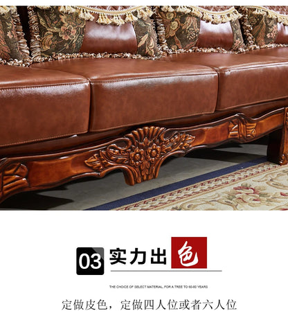 European leather corner high-end left and right concubines American solid wood  living room L-shaped combination sofa