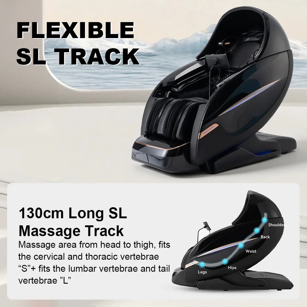 OSKOR 4D Zero Gravity Massagesessel Ganzkörperkabine mit Schlafhaube – Shiatsu Massagesessel mit Wärme, Körperscan, SL-Schiene