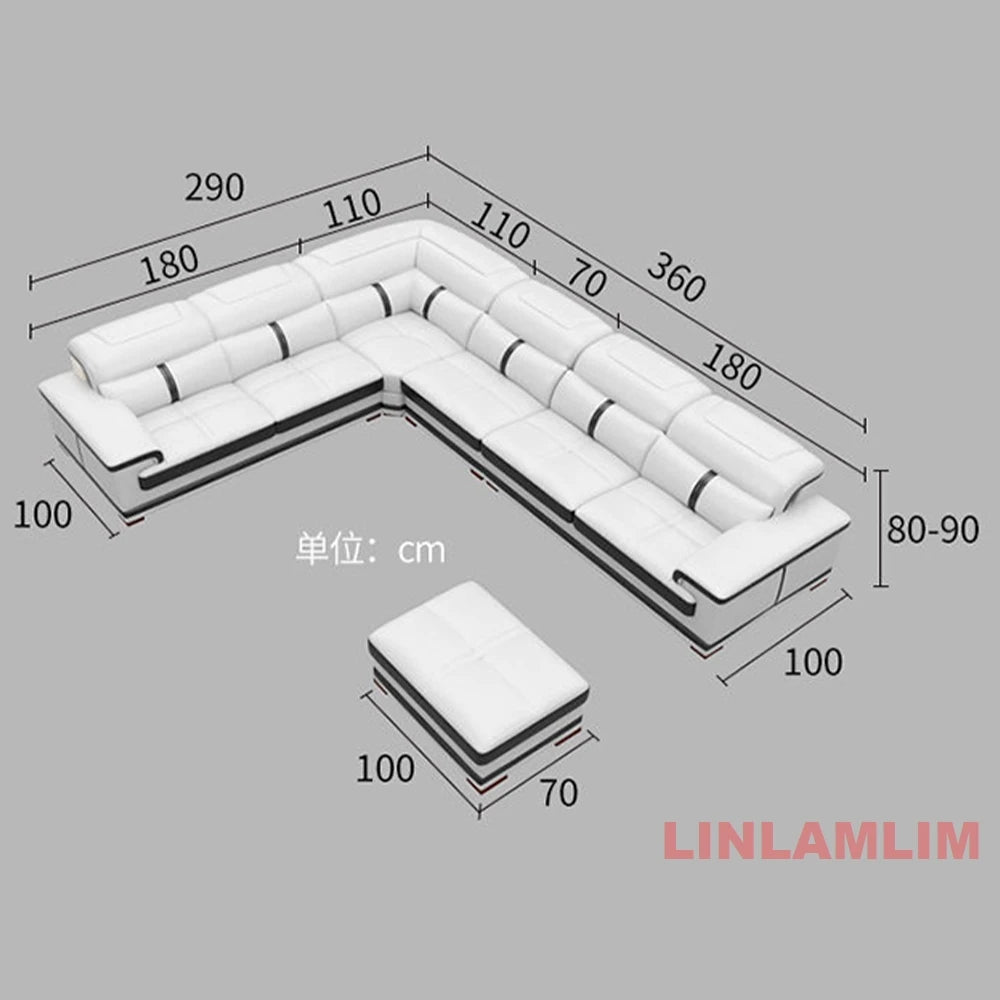 Modern U-Shaped Sectional Sofa with Chaise, White Genuine Leather Couch with Cup Holders, USB – Large Living Room Furniture Set