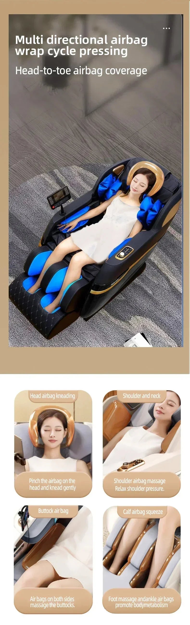 4D SL Tracking Massagesessel, Zero Gravity Liegesessel, Ganzkörper-Airbag-Massagesofa, Bürostuhl mit Touchscreen, 3 Jahre