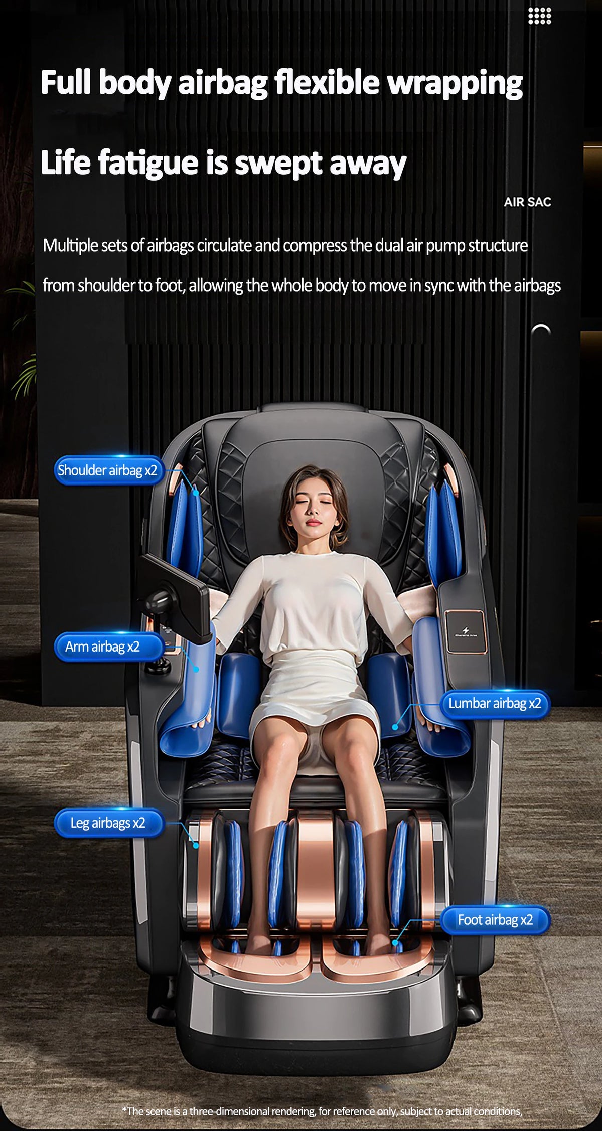Luxuriöser elektrischer 4D-Massagesessel Zero Gravity SL-Track & Wärmetherapie Ganzkörper-Airbag Yoga Stretching Shiatsu-Liegesessel Massage