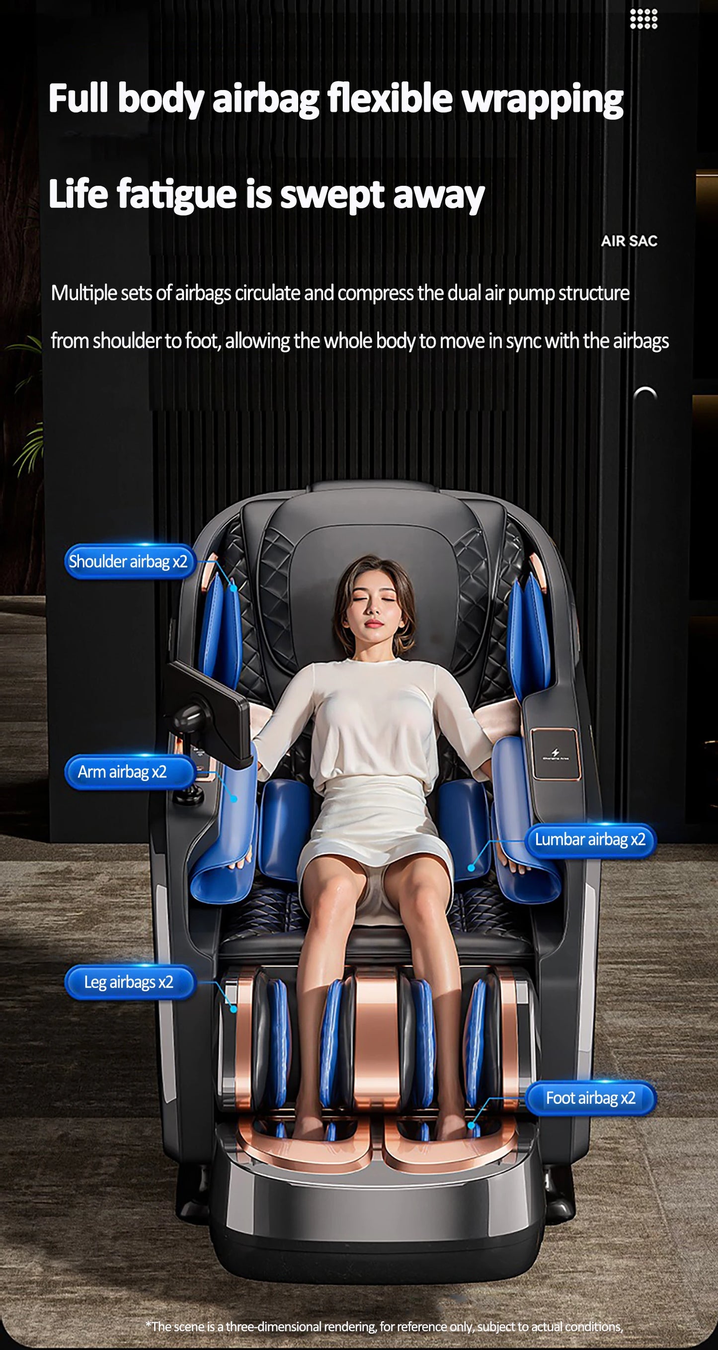 Luxuriöser elektrischer 4D-Massagesessel Zero Gravity SL-Track & Wärmetherapie Ganzkörper-Airbag Yoga Stretching Shiatsu-Liegesessel Massage