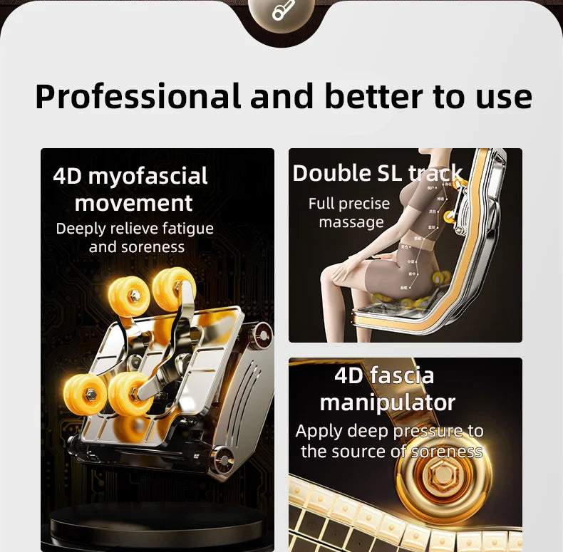 Zero Gravity 4D Massagesessel SL-Track (L-Track) Ganzkörper-Luftmassage Elektrischer Relaxsessel für Heimbüro 3 Jahre Garantie