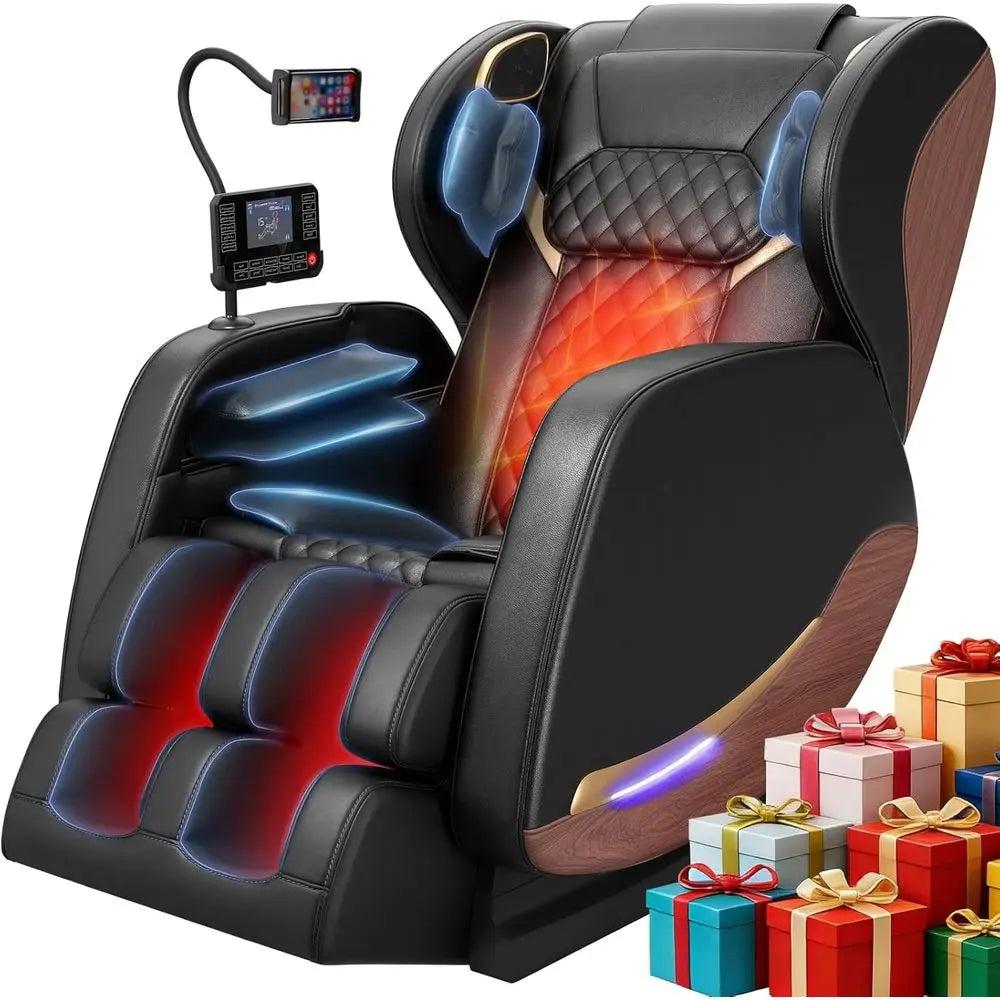 Fauteuil de massage 2026, fauteuil de massage corps entier et inclinable avec 10 points fixes, zéro gravité, cuir grain de bois, massage des pieds