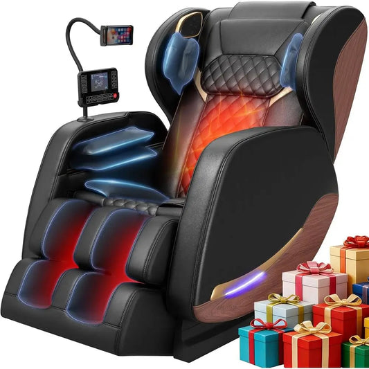 Fauteuil de massage 2026, fauteuil de massage corps entier et inclinable avec 10 points fixes, zéro gravité, cuir grain de bois, massage des pieds