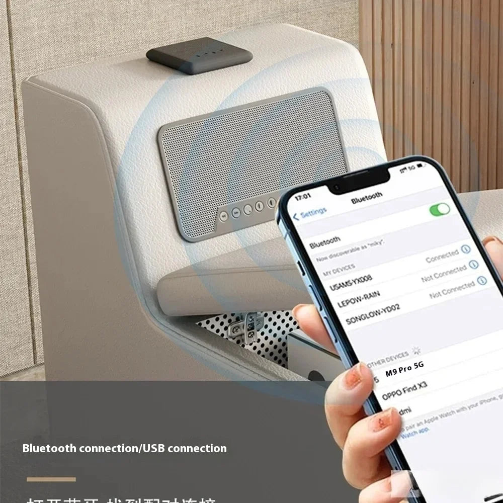 Luxuriöse L-förmige Sektionssofas aus echtem Leder mit USB- und Bluetooth-Lautsprecher – MINGDIBAO Wohnzimmer Italienische Ledersofas