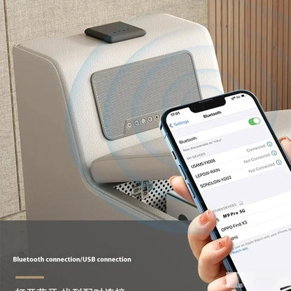 Luxuriöse L-förmige Sektionssofas aus echtem Leder mit USB- und Bluetooth-Lautsprecher – MINGDIBAO Wohnzimmer Italienische Ledersofas
