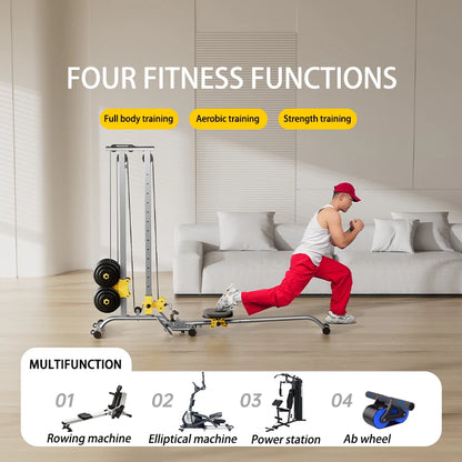 Home Gym LAT Pull Down Machine with High & Low Pulleys Fitness Rowing Machine100KG with LAT and Low Row Bars for Muscle Training
