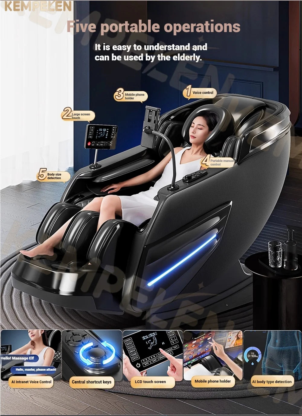 4D+ Jade 6-Rollen Massagesessel – Schwerelosigkeit, Thai-Stretch, KI-Sprache, 3 Jahre Garantie