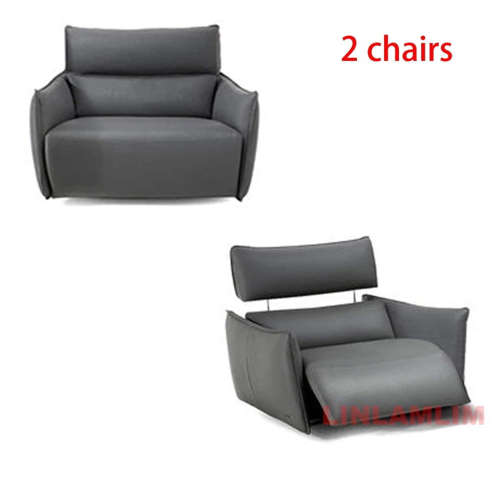 QY Ecksofa mit zwei Motoren, elektrischer Relaxfunktion, echtem Leder und verstellbaren Kopfstützen, L-förmige Eckcouch mit Chaiselongue